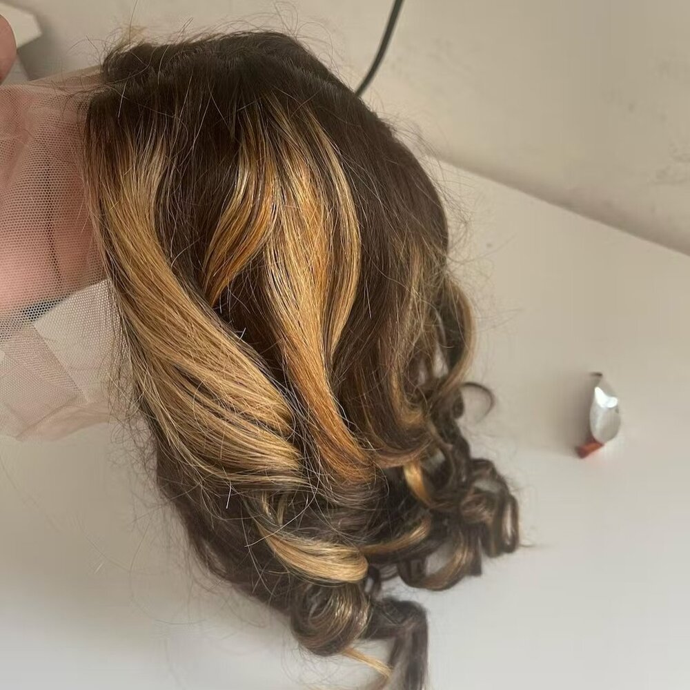 12 inch pre plucked, pre bleached honey blond 100% human hair wig - Picture 3 of 4